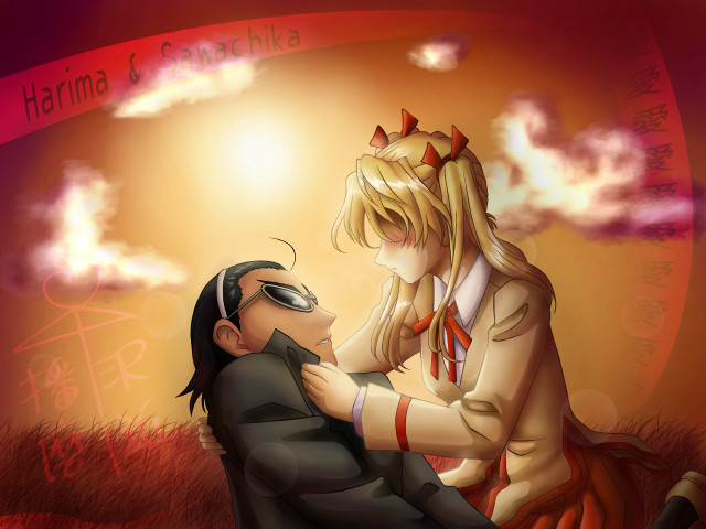 Romantic manga kneeling aniwave sunset free wallpaper for desktop - medium preview image