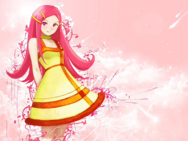 Pink hair yellow dress starry free wallpaper for desktop - medium preview image