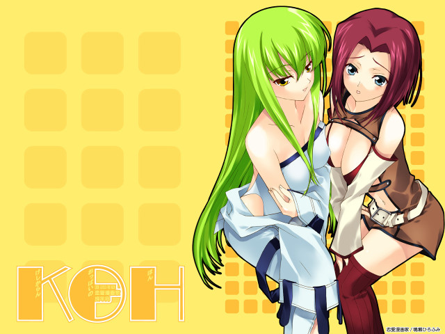 Anime girls green red hair free wallpaper for desktop - medium preview image