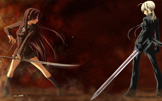 Anime characters swords demon girl free wallpaper for desktop - medium preview image
