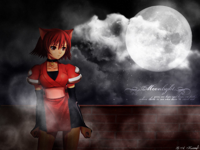 Woman red dress full moon free wallpaper for desktop - medium preview image