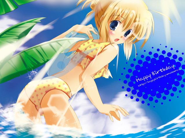Cartoon girl bikini ocean green free wallpaper for desktop - medium preview image