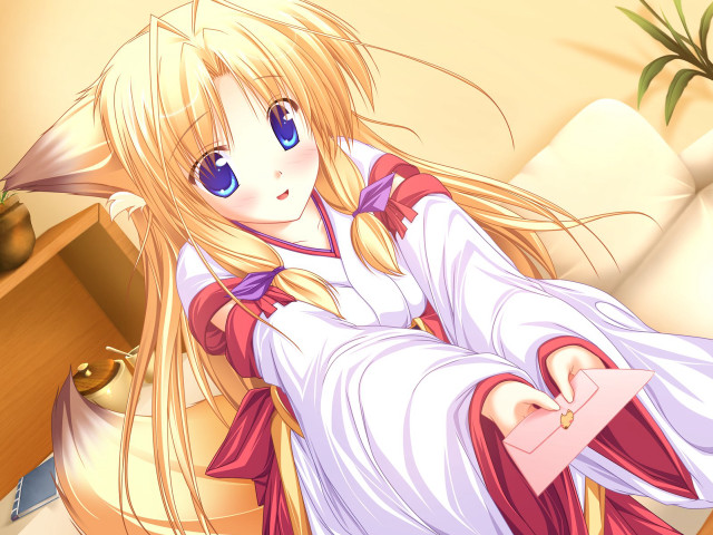 Anime girl blonde fox ears free wallpaper for desktop - medium preview image