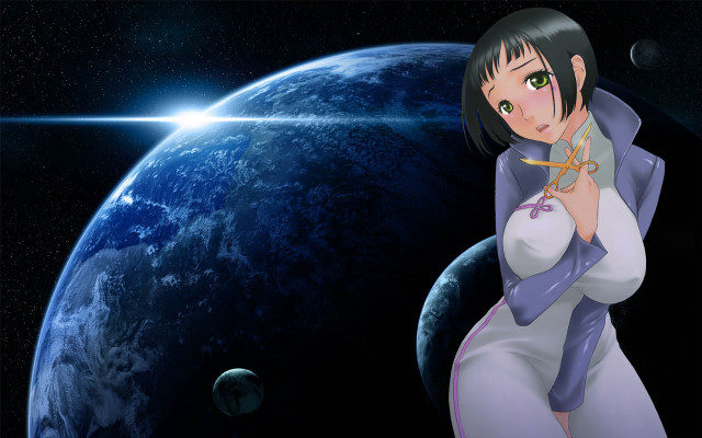 Woman white dress blue planet free wallpaper for desktop - medium preview image