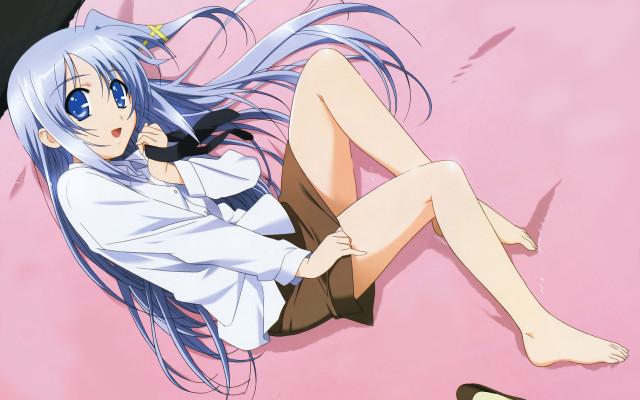 Blue hair girl pink floor free wallpaper for desktop - medium preview image