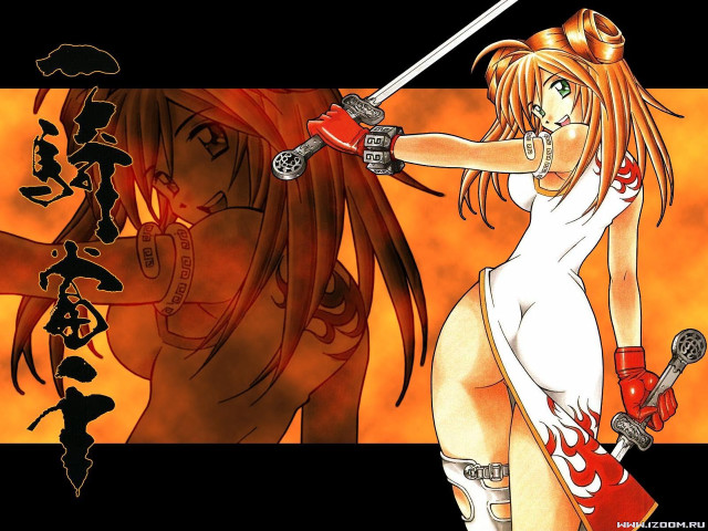 Woman sword demon anime green free wallpaper for desktop - medium preview image