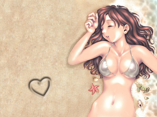 Beach bikini anime heart starfish free wallpaper for desktop - medium preview image
