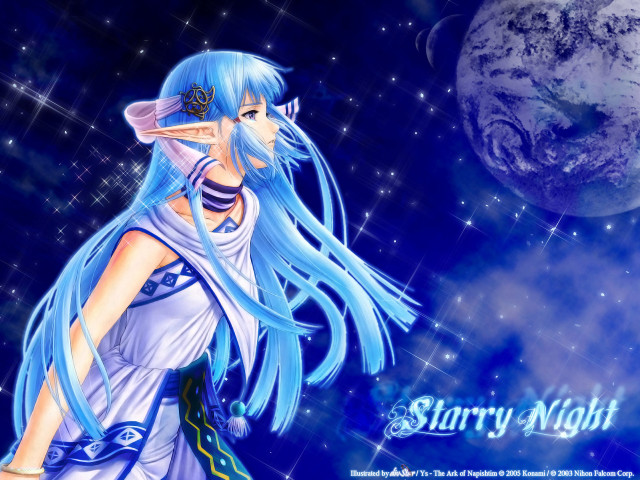 Blue hair girl fantasy night free wallpaper for desktop - medium preview image