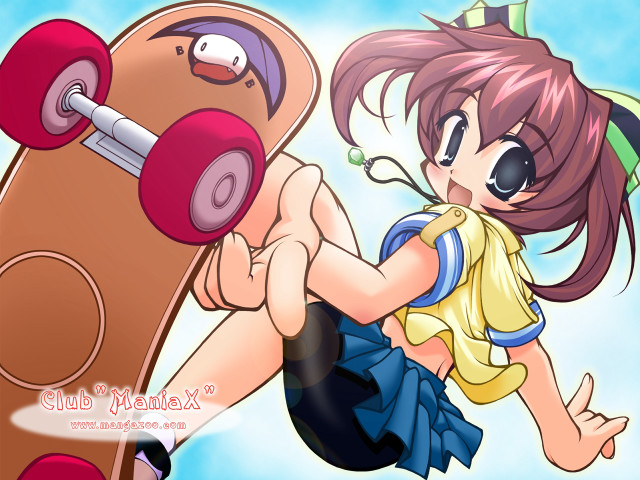 Cartoon girl skateboard anime school free wallpaper for desktop - medium preview image