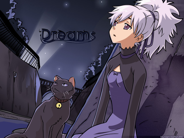 White haired woman cat dreams free wallpaper for desktop - medium preview image