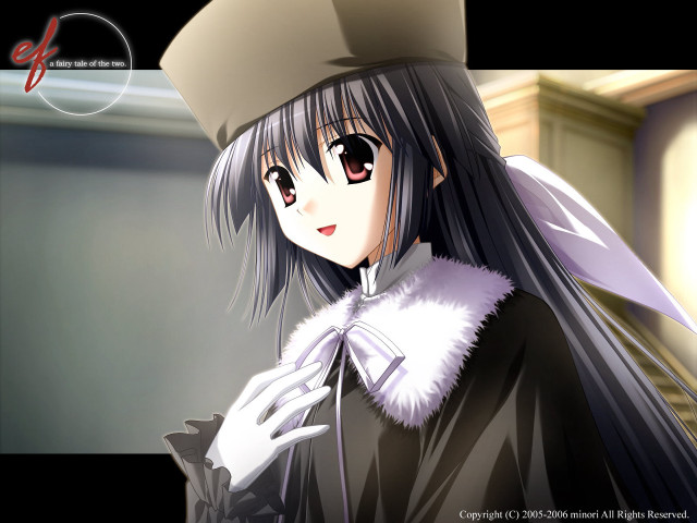 Anime girl black hair hat free wallpaper for desktop - medium preview image