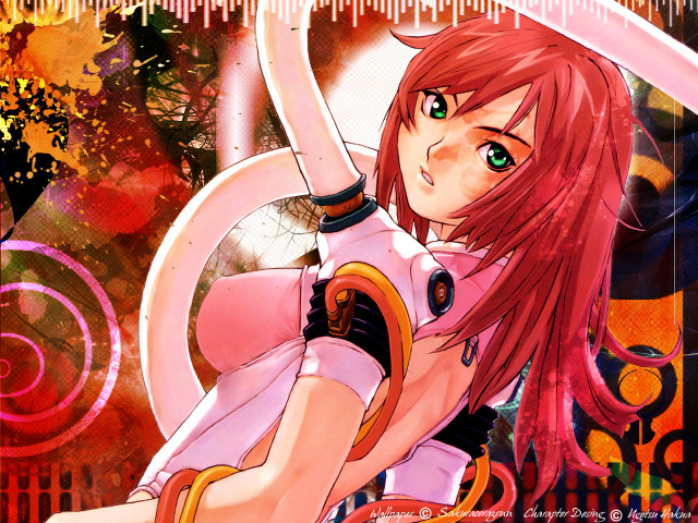 Anime girl redhair sword circles free wallpaper for desktop - medium preview image