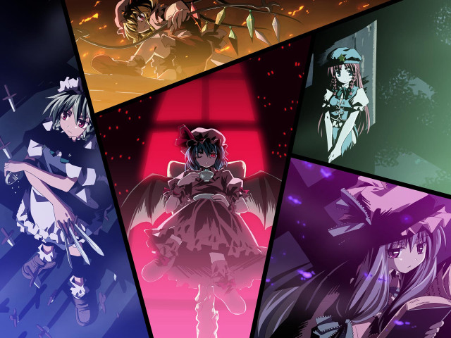 Anime gothic collage 5girls wings free wallpaper for desktop - medium preview image