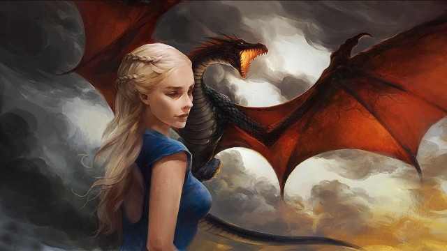 Woman dragon stormy sky fantasy free wallpaper for desktop - medium preview image