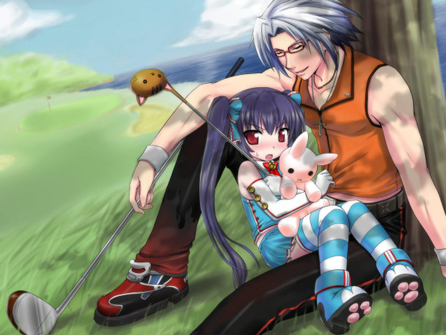 Fantasy anime illustration couple cat free wallpaper for desktop - medium preview image