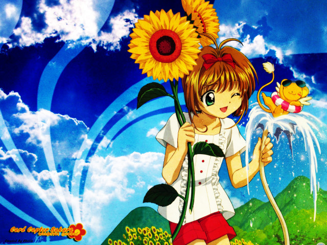 Girl sunflower blue sky cat free wallpaper for desktop - medium preview image