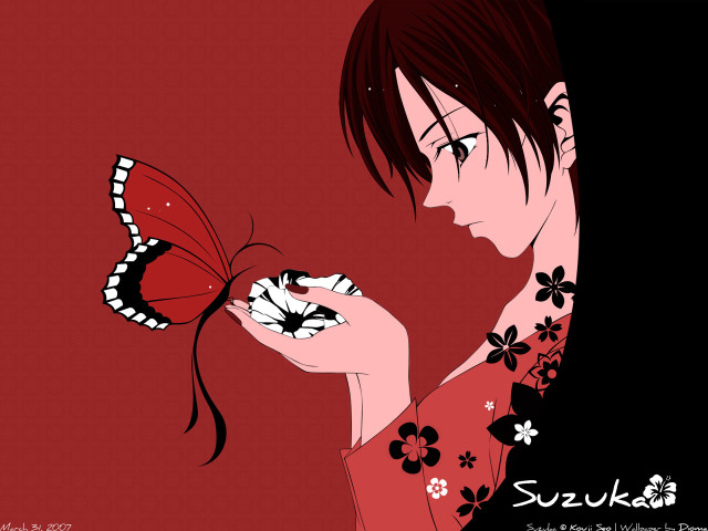 Woman butterfly reflection kimono red free wallpaper for desktop - medium preview image