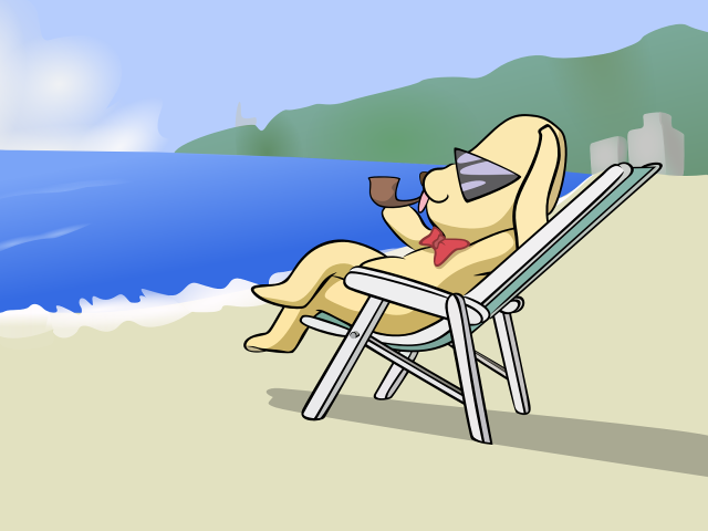 Cartoon dog beach ocean sunny free wallpaper for desktop - medium preview image