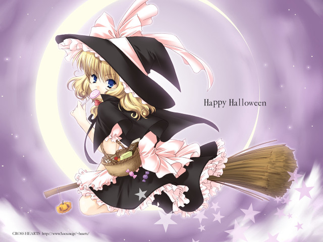 Witch broom fullmoon halloween anime free wallpaper for desktop - medium preview image