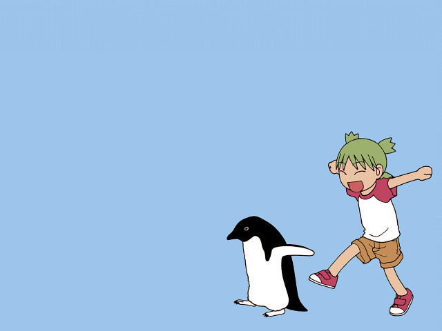 Boy penguin running blue background free wallpaper for desktop - medium preview image