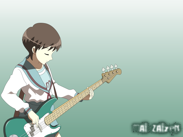 Guitar player green background anime free wallpaper for desktop - medium preview image