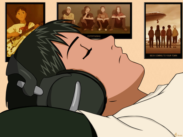 Man headphones sleeping room guitar free wallpaper for desktop - medium preview image