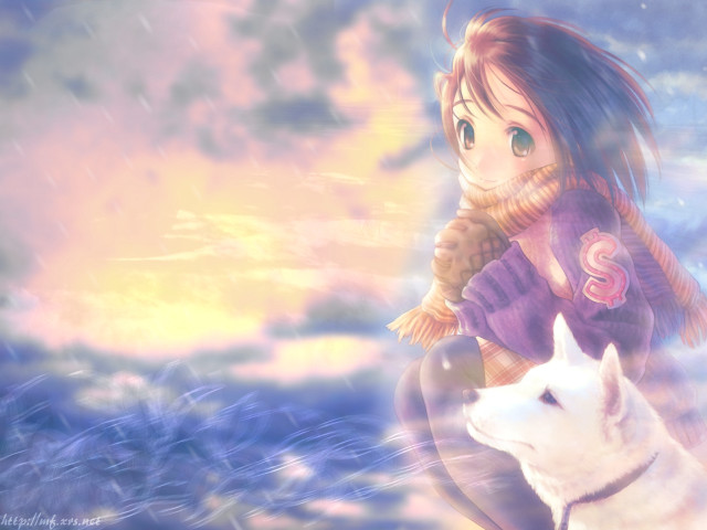 Rainy day girl and dog free wallpaper for desktop - medium preview image