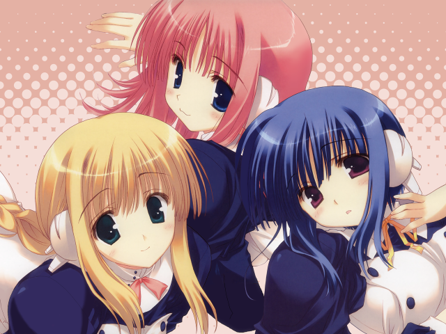 Three anime girls pink background #2 free wallpaper for desktop - medium preview image