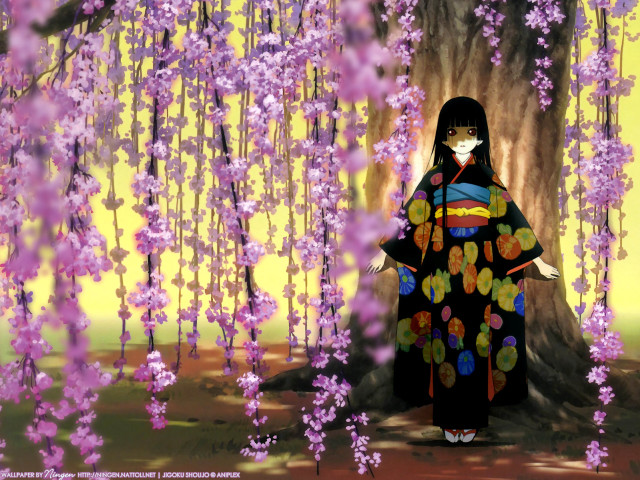 Kimono woman tree purple flower free wallpaper for desktop - medium preview image