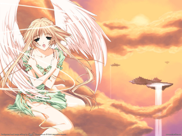 Girl wings clouds spaceship anime free wallpaper for desktop - medium preview image