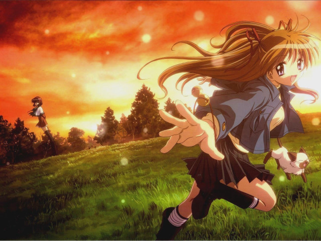Girl field dog autumn anime free wallpaper for desktop - medium preview image