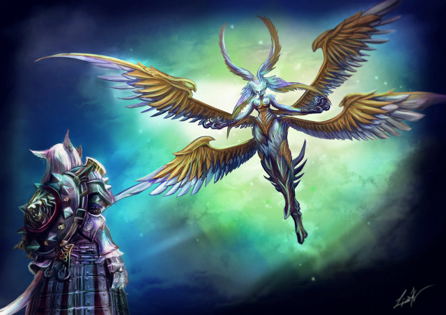 Woman sword bird sky wings free wallpaper for desktop - medium preview image