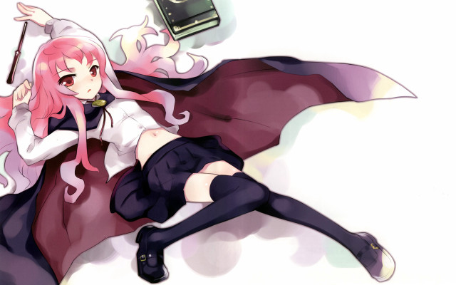 Pink hair girl cape lying free wallpaper for desktop - medium preview image