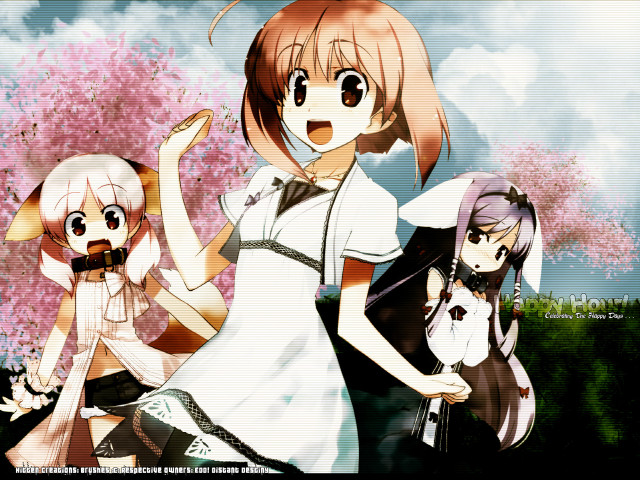 Three anime girls cherry blossoms #2 free wallpaper for desktop - medium preview image