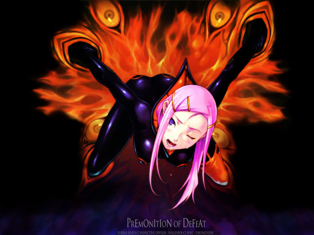 Pink hair demon fire portrait free wallpaper for desktop - medium preview image