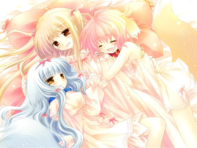Anime girls hugging furry dress free wallpaper for desktop - medium preview image