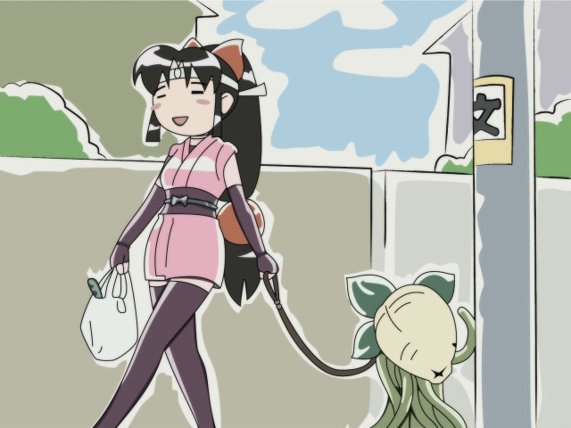 Cartoon woman dog cat leash #2 free wallpaper for desktop - medium preview image