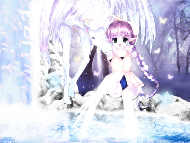 Pony tail girl waterfall horse free wallpaper for desktop - medium preview image