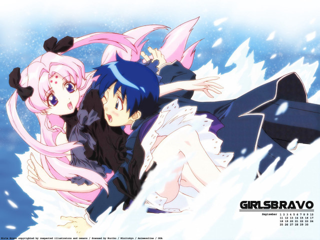 Snowy anime girls pink blue free wallpaper for desktop - medium preview image
