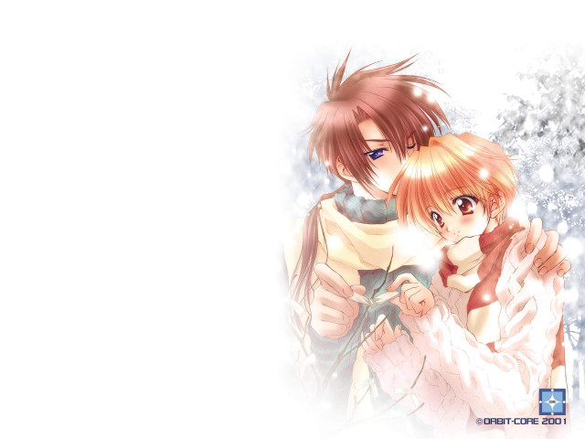 Anime couple snowflakes winter scarf free wallpaper for desktop - medium preview image