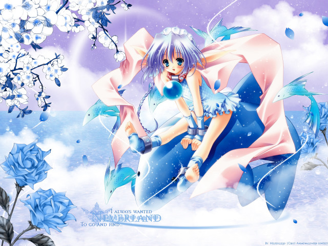 Anime girl snow surfboard flower free wallpaper for desktop - medium preview image