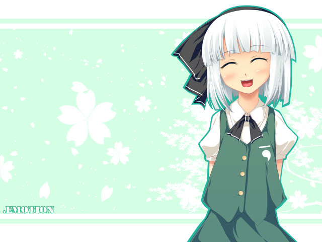White hair green dress cheerful free wallpaper for desktop - medium preview image