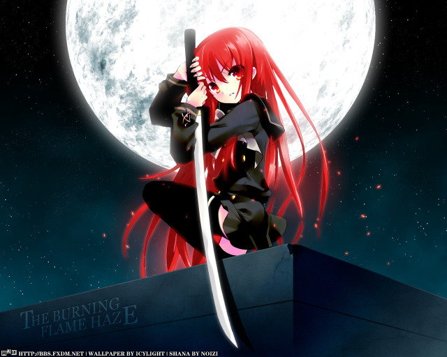 Redhair girl sword fullmoon stars free wallpaper for desktop - medium preview image
