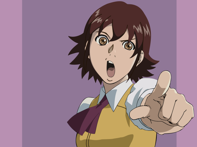 Woman pointing purple background portrait free wallpaper for desktop - medium preview image