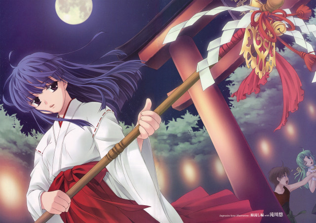 Moon shrine girls blue hakama free wallpaper for desktop - medium preview image
