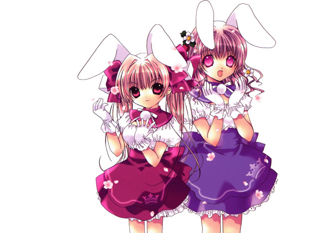 Anime girls pink bows rabbit free wallpaper for desktop - medium preview image