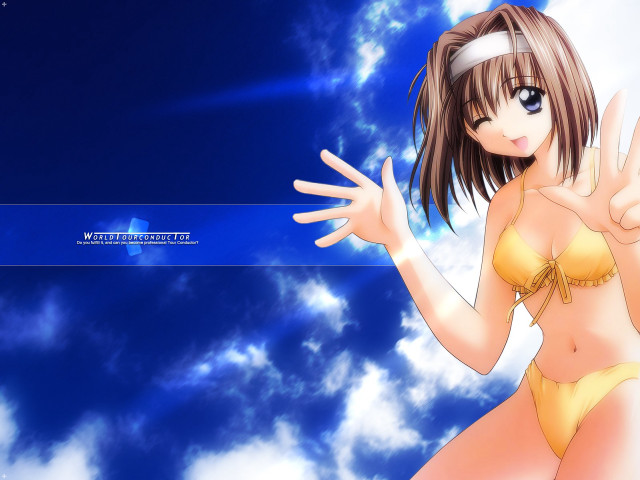 Girl bikini clouds anime blue free wallpaper for desktop - medium preview image