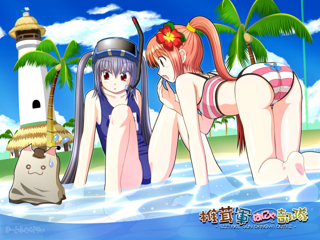 Woman bikini hat cat lighthouse free wallpaper for desktop - medium preview image