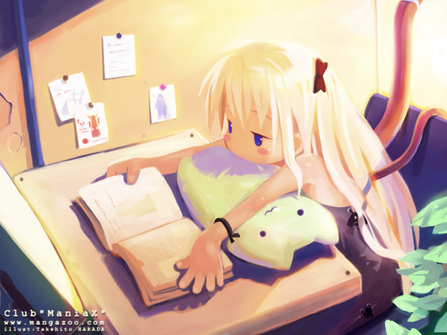 Girl reading stuffed animal blonde free wallpaper for desktop - medium preview image