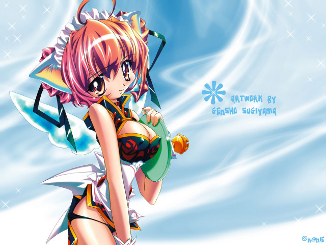 Anime girl sword bikini blue free wallpaper for desktop - medium preview image